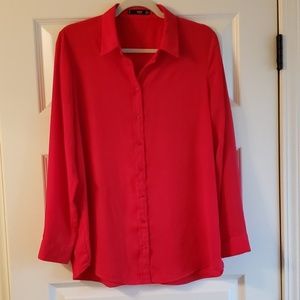 Mango red button down shirt sz 8